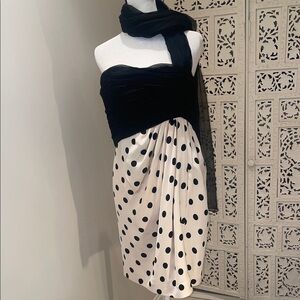 Oscar de la Renta Black and Cream Polka dot vintage cocktail dress